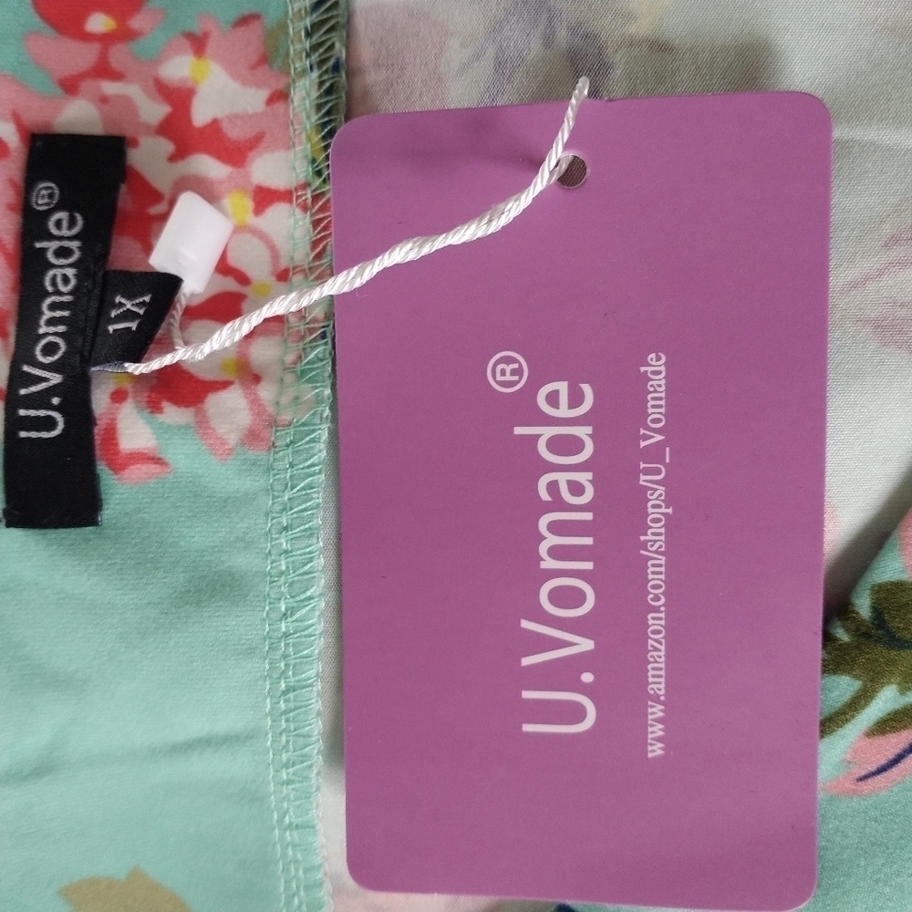 Amazon U.Vomade Green Floral Shirt Sleeve Tunic Top 1X - Picture 4 of 14